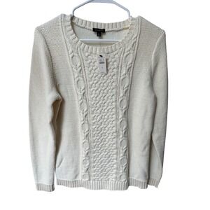 Talbots Cable Knit Sweater Crewneck Pullover Classic Ivory White Size S $89.50